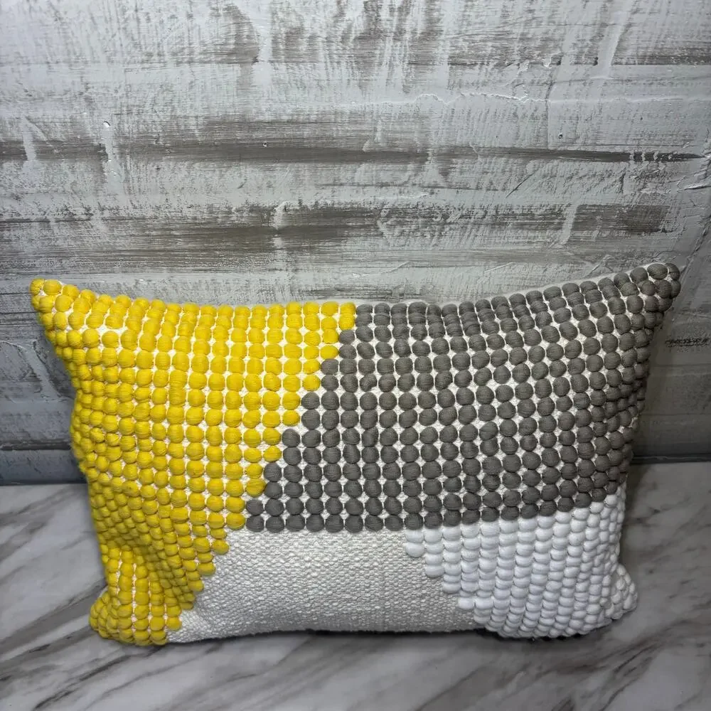 Hand Embroidered Wool Geometric Textured Throw Pillow